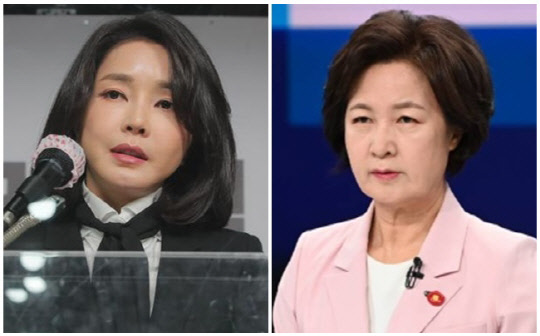 윤석열 국민의힘 대선 후보 부인 김건희씨(왼쪽)와 추미애 전 법무부 장관. <연합뉴스>